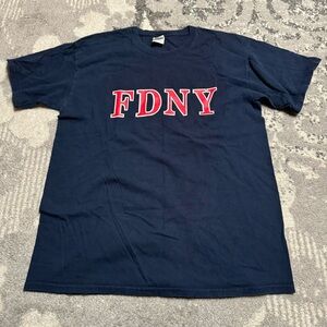 FDNY Fire Department of New York Navy Blue Keep Back 200 Feet Short Sleeve Tee